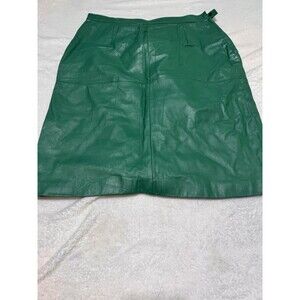 AVON Fashions Vintage Emerald Green Genuine Leather Pencil Skirt. 11/12 Button